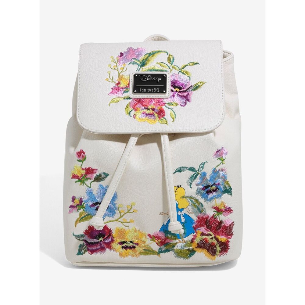 Loungefly Disney Alice Wonderland Embroidered Floral Drawstring Backpack NWT